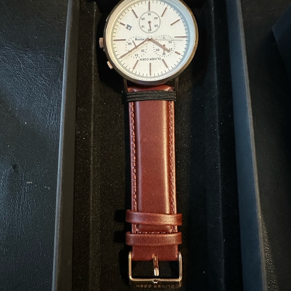 Oliver Coen gold Brown Leather Watch 1/2in face 5 in the band